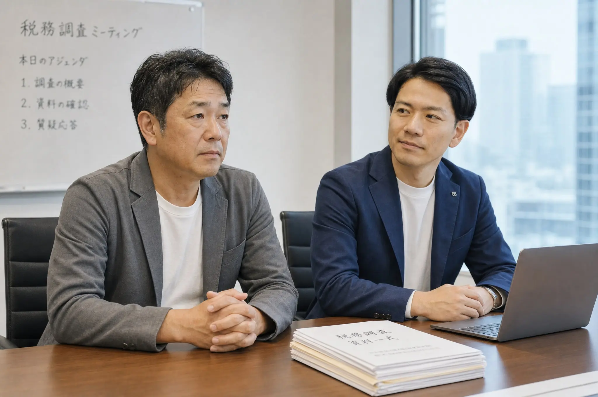 調査当日、税理士が隣に座り立会うイメージ